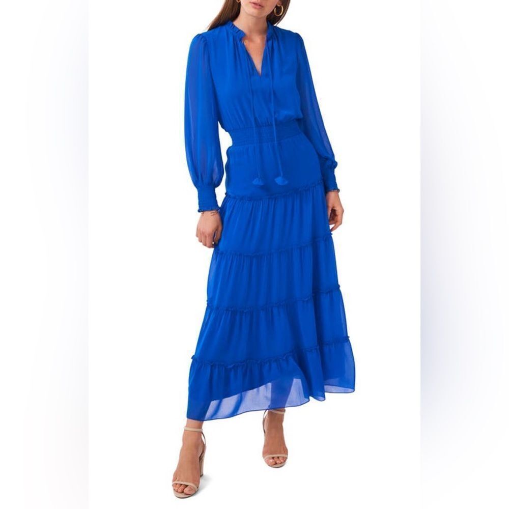 1. State Tie Neck Long Sleeve Tiered Maxi Dress Women’s Size Small